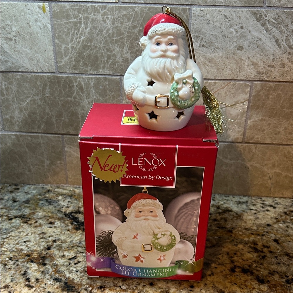 Lenox "American by Design" color-changing Santa Claus ornament, 4”, with boxes